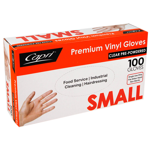 Capri Vinyl clear powdered gloves