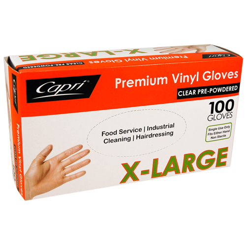 Capri clear vinyl powdered gloves XL